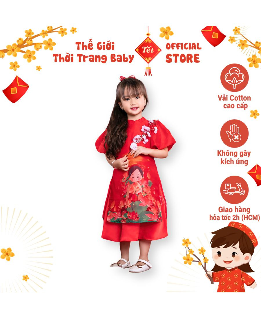 alt text: Áo dài cách tân bé gái họa tiết cô tấm